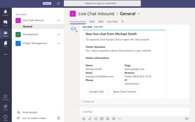 Microsoft Teams Live Chat - Chat with website visitors directly from Teams